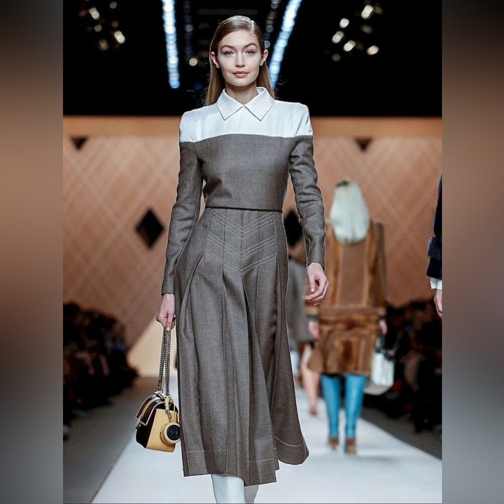 Fendi 2018 two tone pleated dress